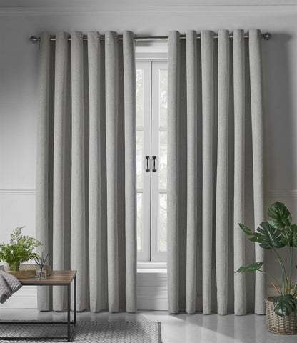 Slate Blackout Linen Look Eyelet Ring Top Curtains - Pair