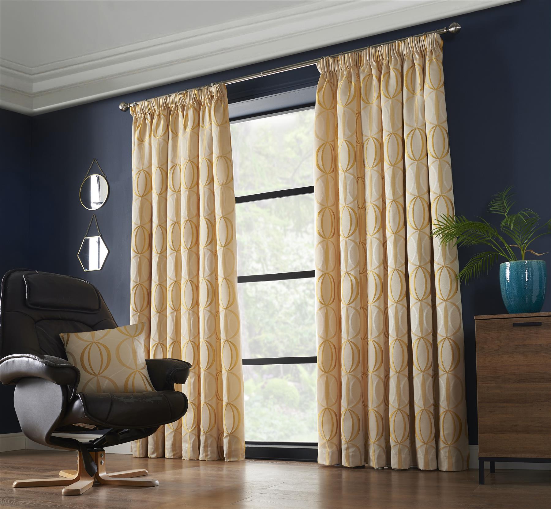 Ochre Omega Fully Lined Pencil Pleat Curtains Pair