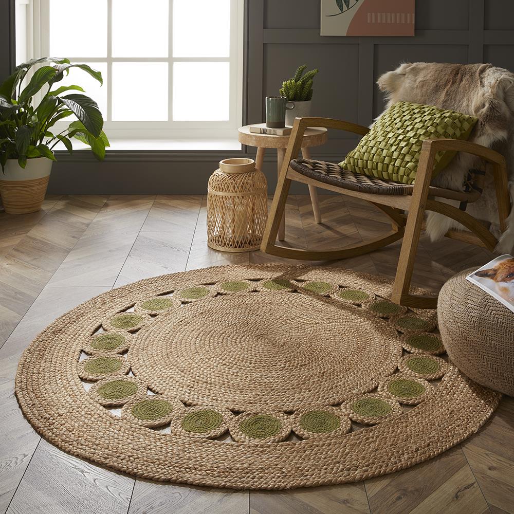 Prestwich Olive Circle Hand Braided Rug