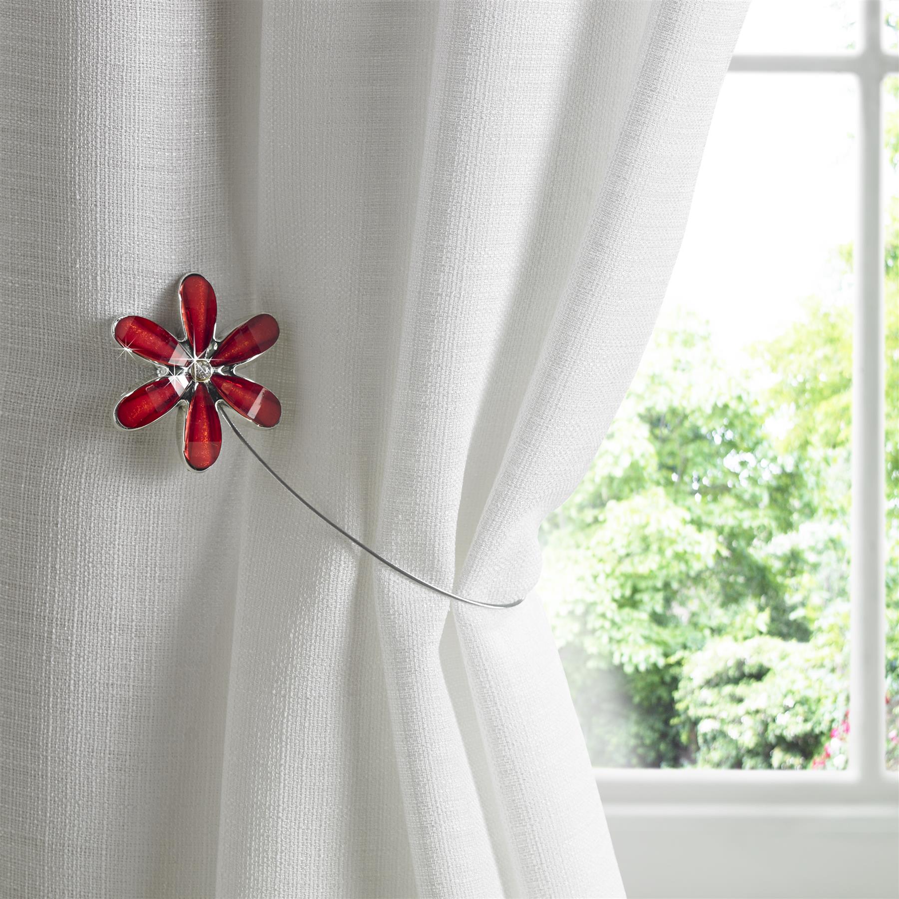 Red Flower Magnetic Curtain Tie Backs Pair