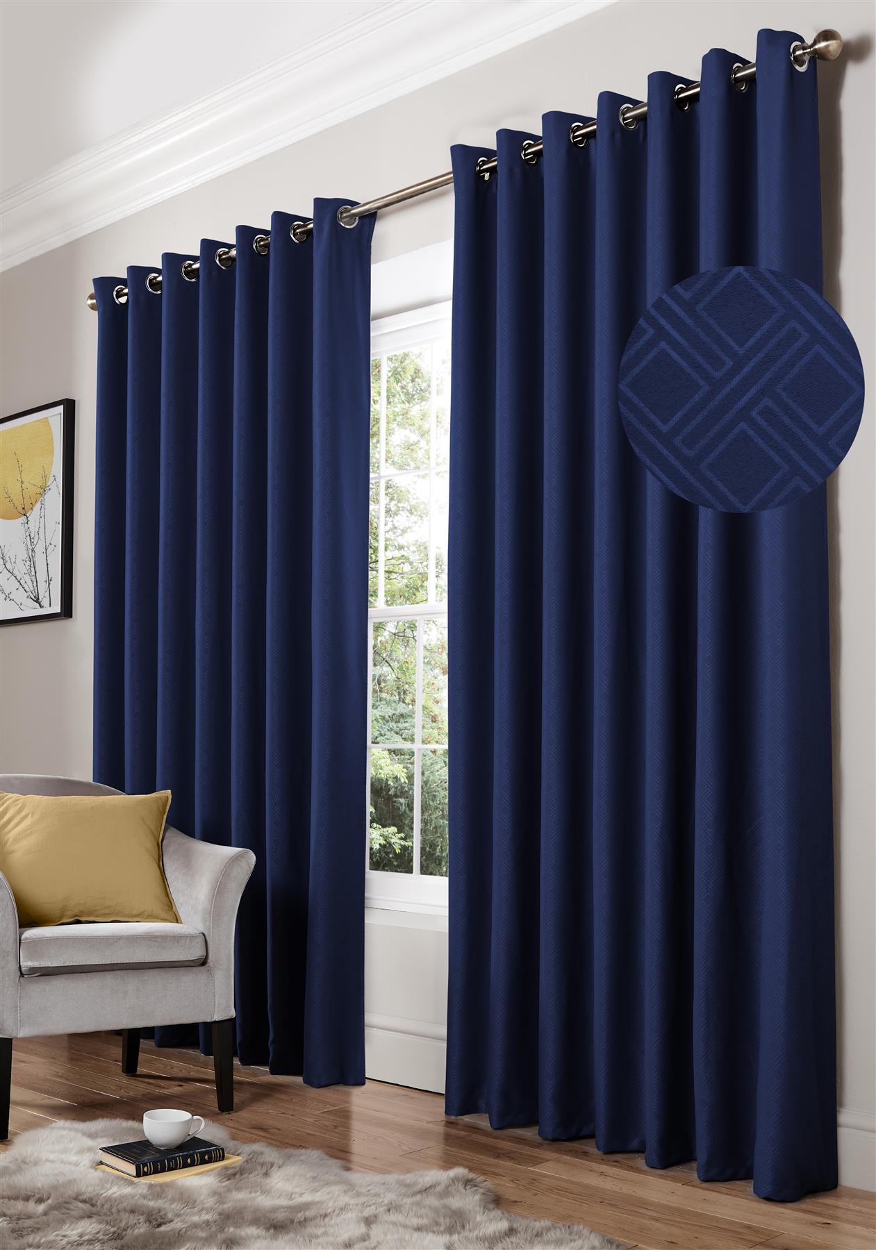 Blue Dia Thermal Eyelet Curtains - Pair